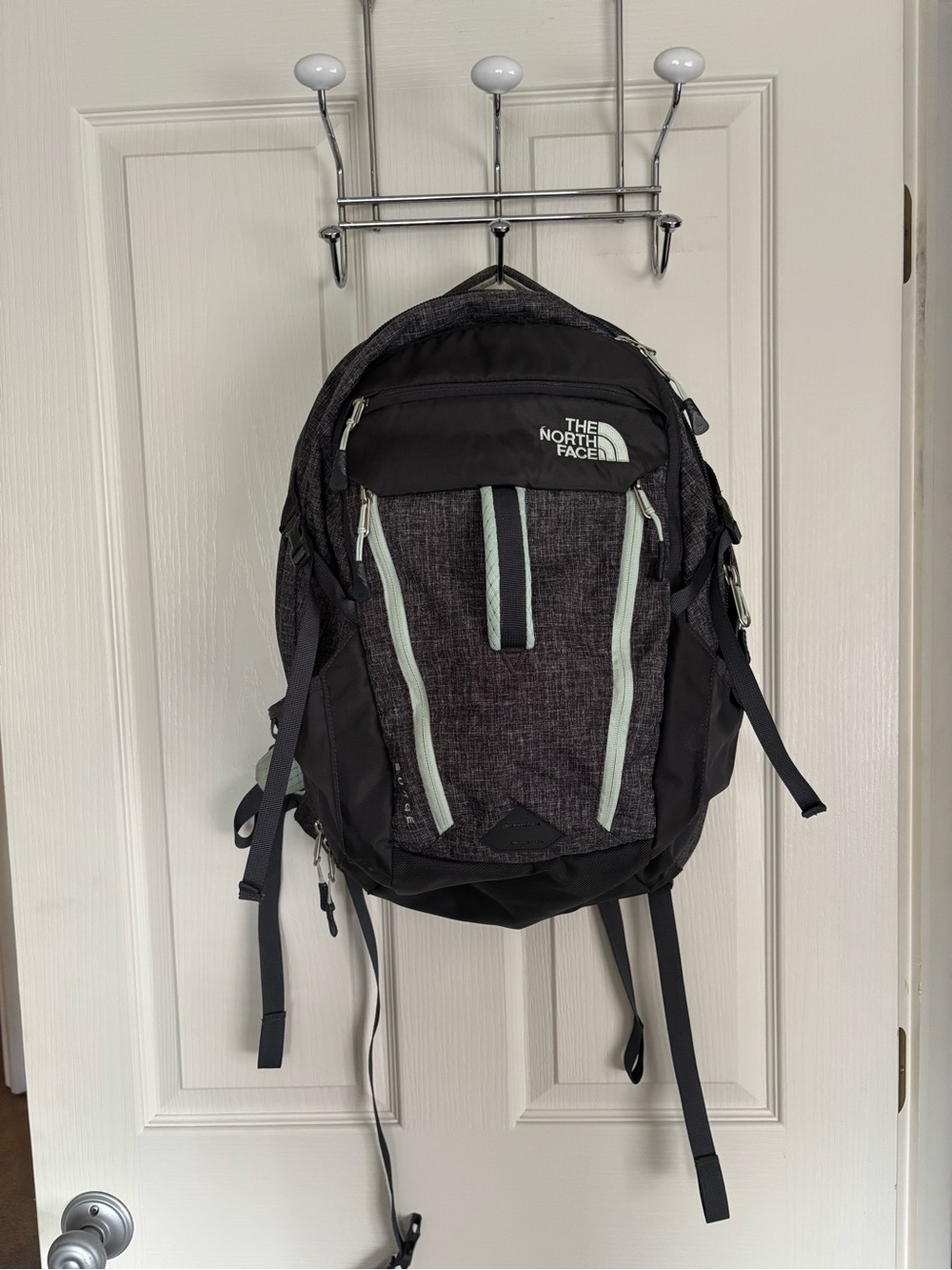 The North Face Black Heather Backpack with Mint Trim